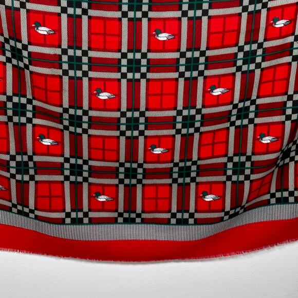 Vintage JP Collections Plaid Duck Scarf Red Green Polyester 45" Square AS IS - Picture 16 of 16